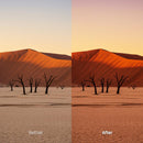 Before and after Dark Sahara LUT Pack effect