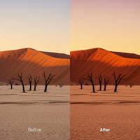 Before and after Dark Sahara LUT Pack effect