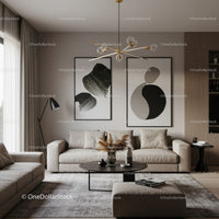 Stylish Modern Living Room with Abstract Wall Art and Cozy Decor