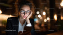 Businesswoman in Glasses Using Smartphone in Night Urban Scene
