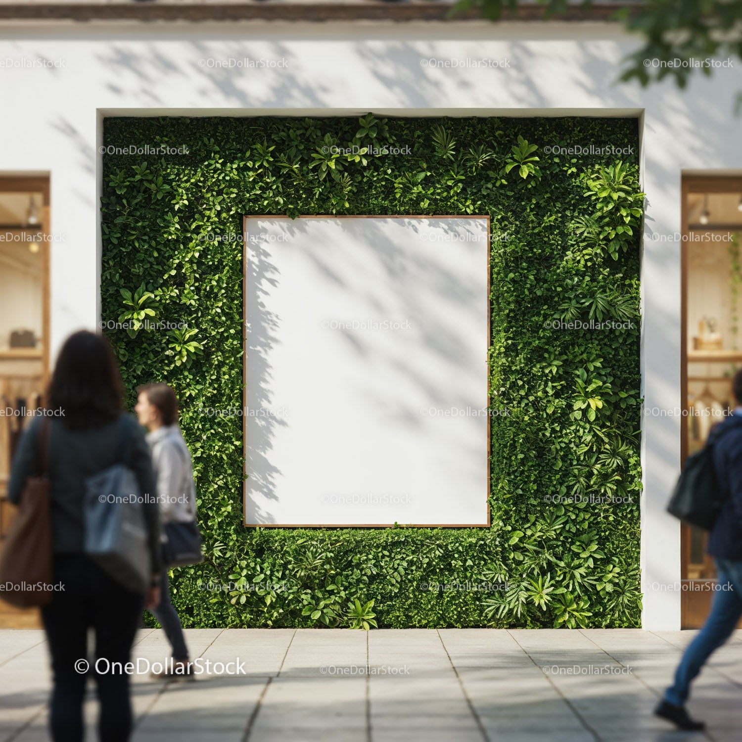 Blank Poster on Green Vertical Garden Wall Outdoors
