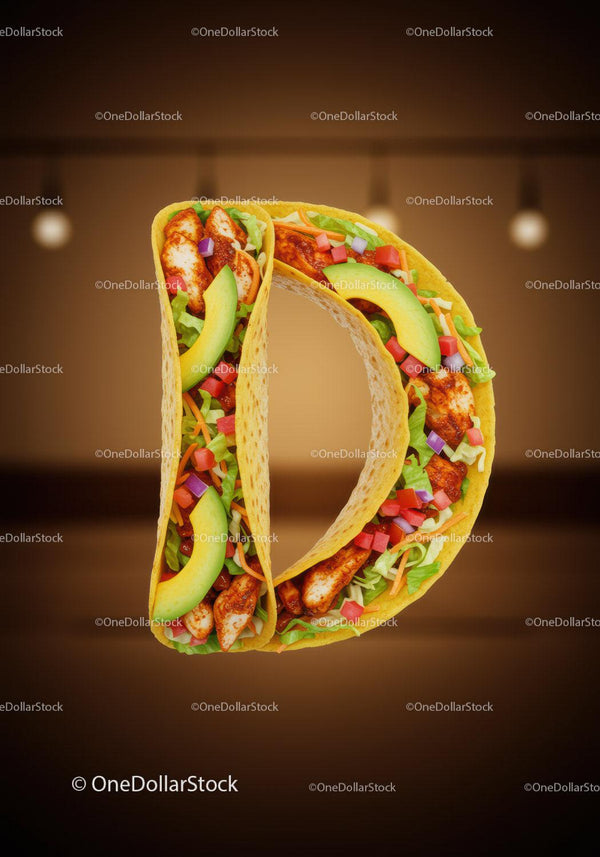 Delicious tacos shaped into letter D with fresh fillings