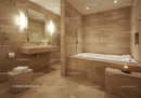 Elegant Modern Bathroom with Beige Travertine Tiles and Relaxing Bathtub