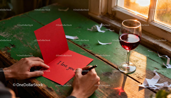 Handwriting a Loving Message on Red Card by Window