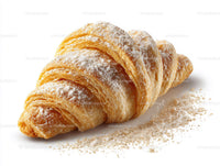Golden Croissant with Powdered Sugar on White Background