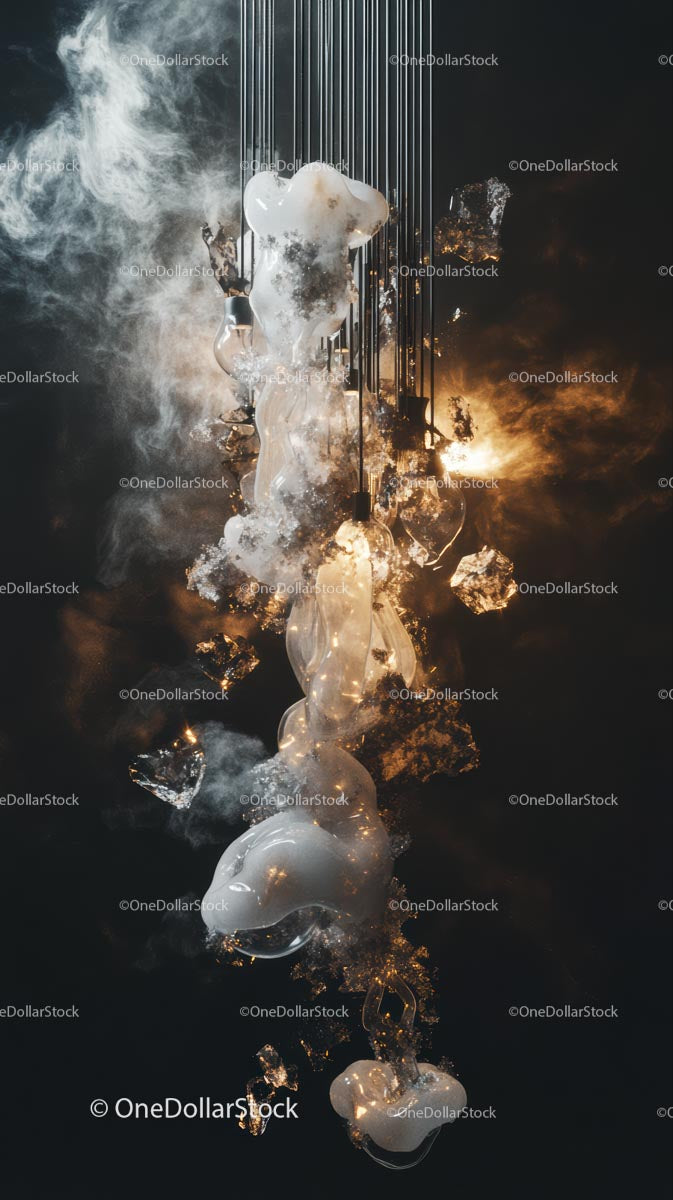 Exploding Glass Sculpture with Sparks Fireworks and Debris