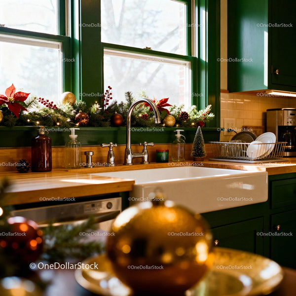 Cozy Kitchen Sink Surrounded by Festive Holiday Decor