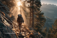 Hiker Trekking on Rocky Mountain Trail During Sunrise