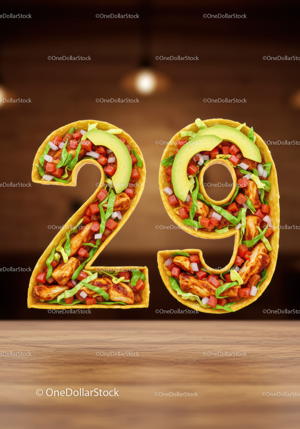 Pyszne tacos w kształcie 29, wypełnione świeżymi składnikami