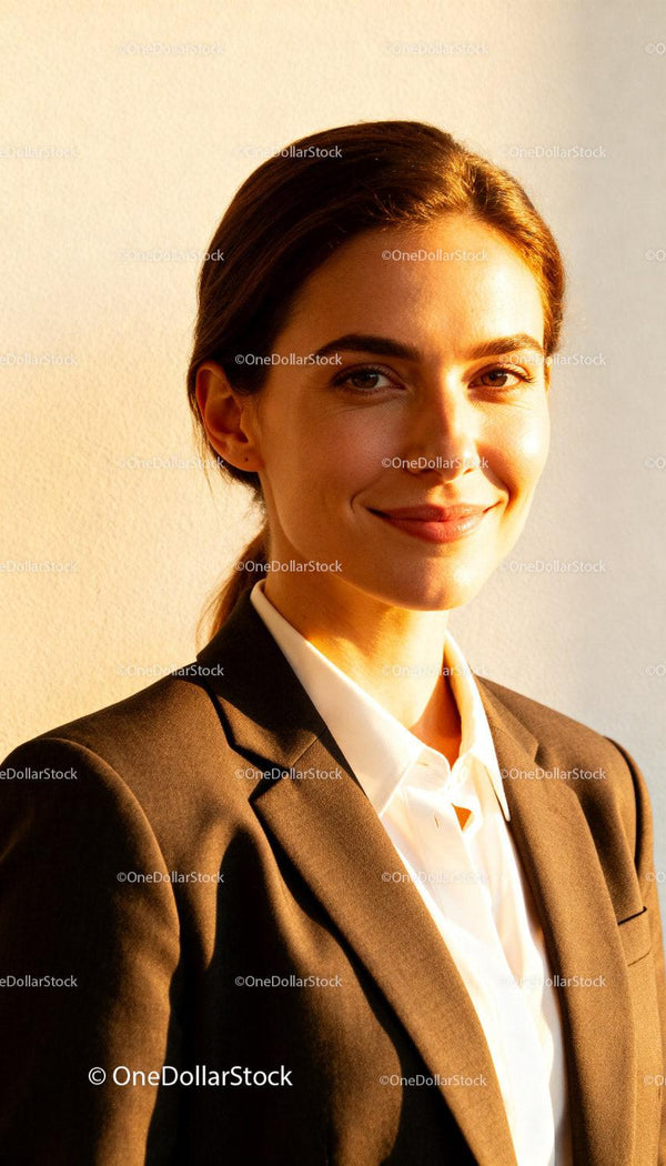 Confident woman in business attire shining in warm light
