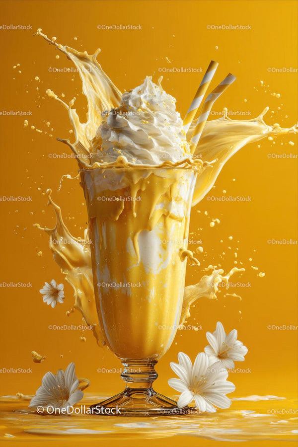 Orzeźwiający milkshake ze śmietaną i kwiatami w szklance