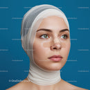 Woman with Facial Bandages and Healing SkinRecovery After Medical Treatment