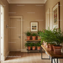 Green Ferns and Houseplants in a Cozy Interior with Wooden Tables