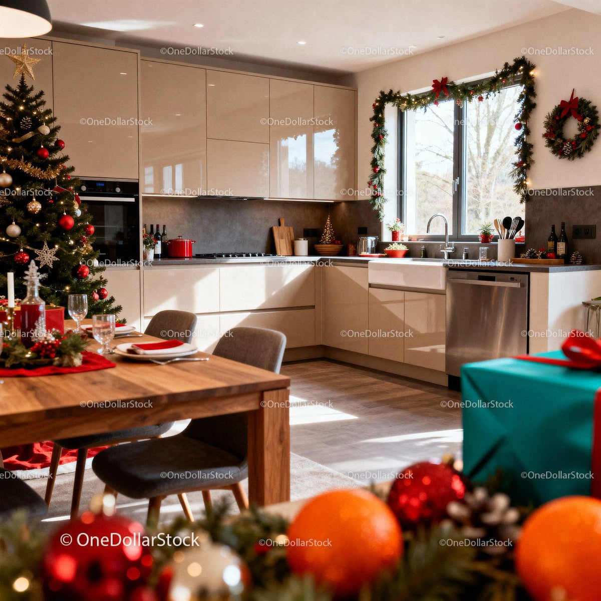 Cozy Modern Kitchen Decorated for Christmas Celebration
