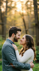 Couple sharing an intimate moment in autumn forest