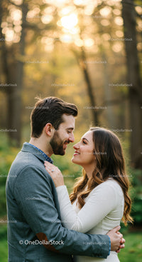 Couple sharing an intimate moment in autumn forest