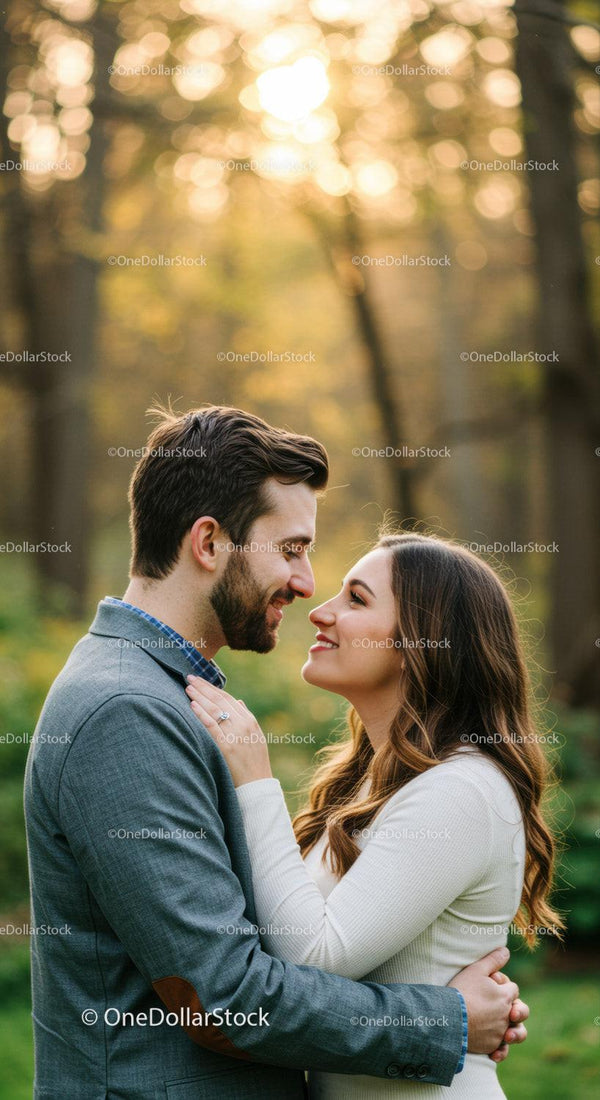 Couple sharing an intimate moment in autumn forest