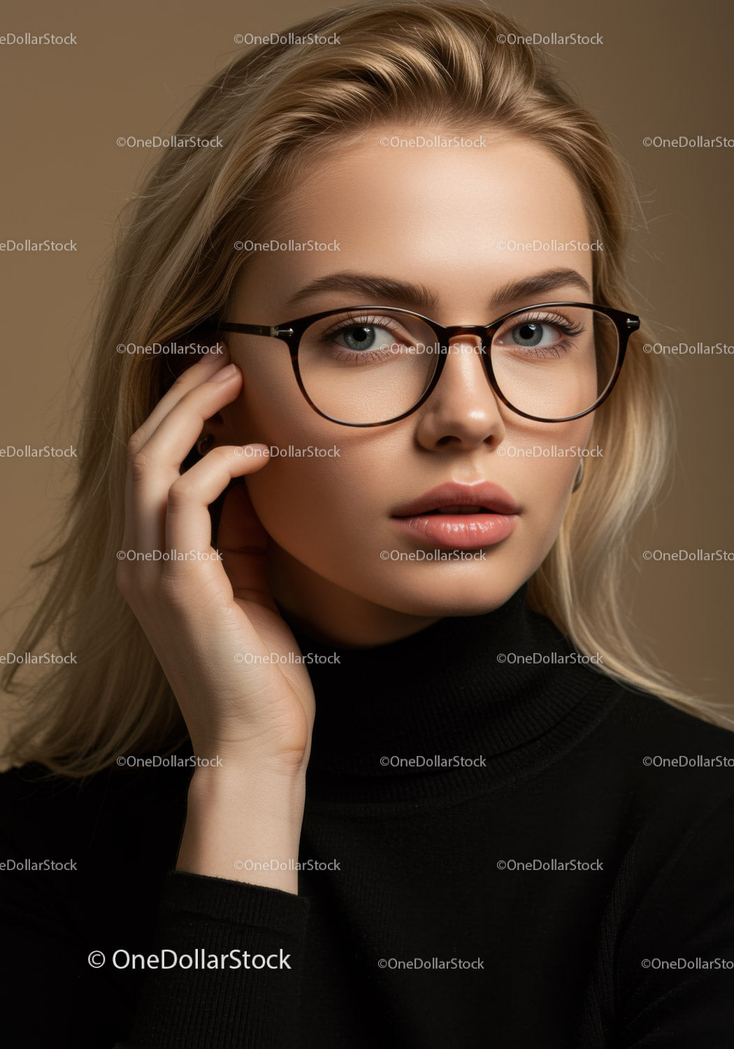 Elegancka kobieta w stylowych okularach na portrecie studyjnym