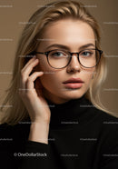 Elegant Woman Wearing Stylish Glasses in a Studio Portrait