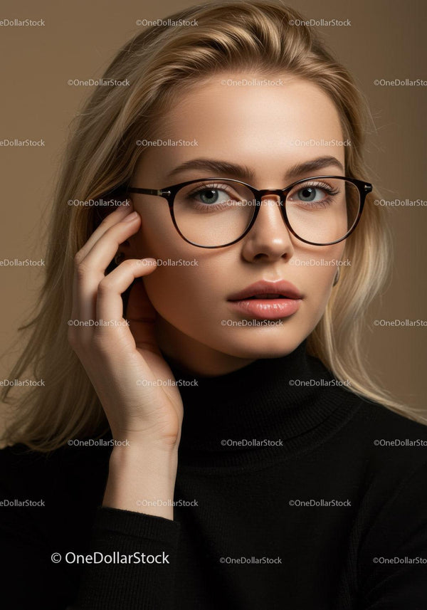 Elegant Woman Wearing Stylish Glasses in a Studio Portrait