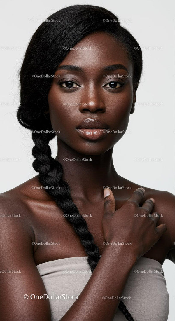Elegant Black Woman Portrait with Satin Top and Artistic Hair Braid