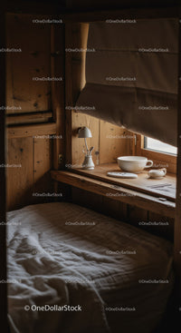 Cozy Rustic Bedroom with Wooden Walls and Soft Bedding