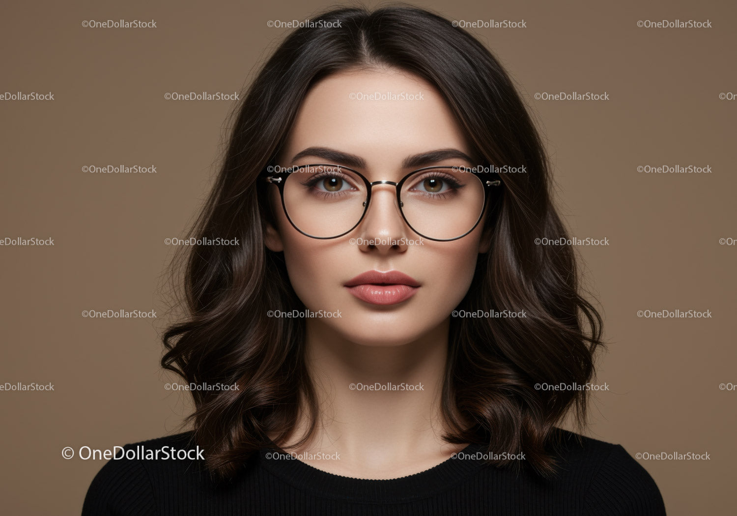 Portrait of a Stylish Woman with Glasses in Neutral Background