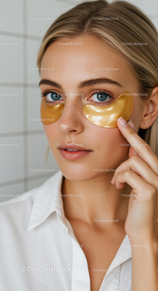 Close-up of Woman Applying Gold Eye Patches for Skin Rejuvenation