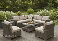 Elegant Outdoor Wicker Sofa Set in Lush Garden with Coffee Table