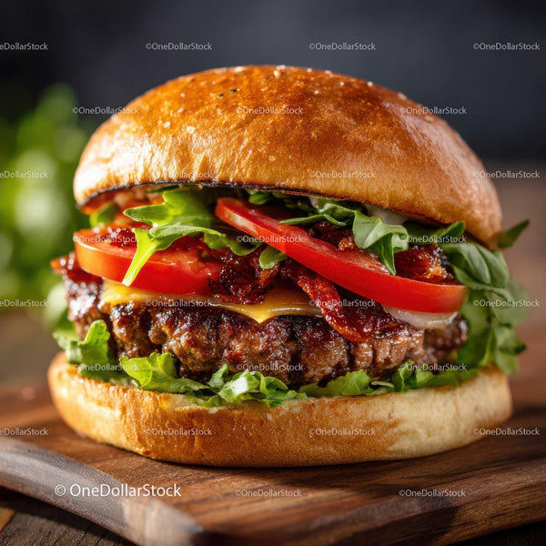 Close-up of Freshly Made Gourmet Beef Burger with Vegetables