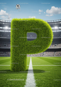 Green Grass Letter P on Football Stadium Field