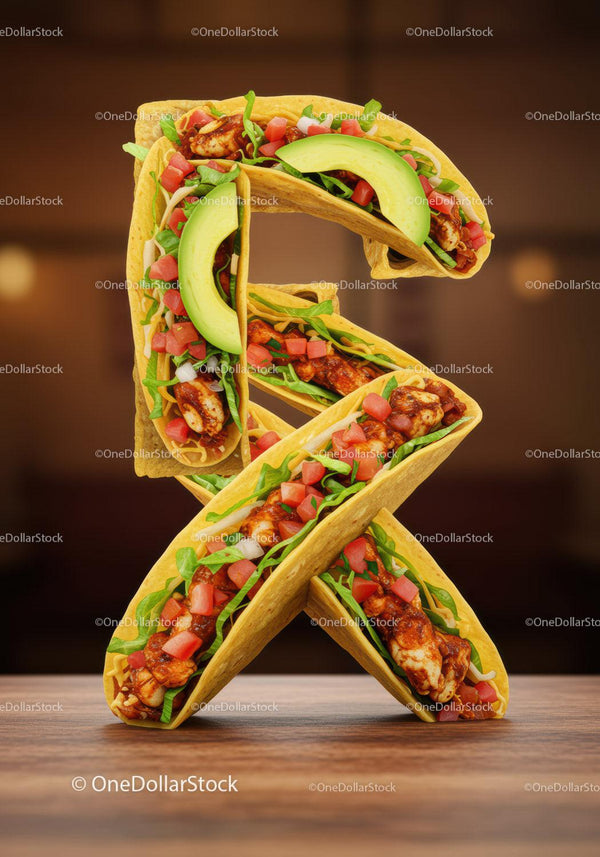 Kreatywny znak dolara zrobiony z tacos ze świeżymi składnikami