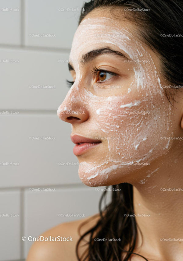 Close up woman with facial cleansing cream on skin