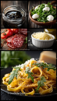 Pasta with Arugula and Parmesan Cheese Over Dark Rustic Surface