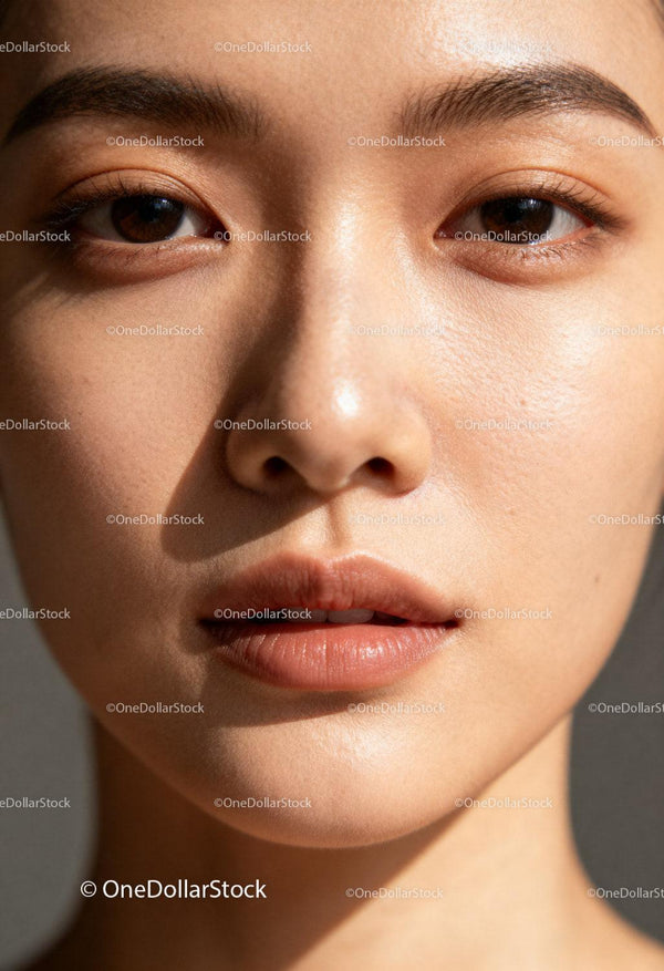Close up of natural fresh face with smooth skin texture