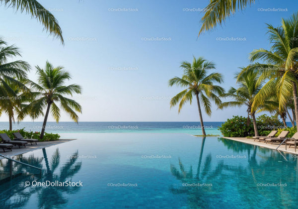 Tropical Paradise with Infinity Pool and Palm Trees Overlooking the Ocean