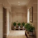 Indoor Hallway with Green Ferns in Modern Minimalist Home