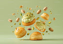 Puff Pastries with Pistachio Cream and Nuts Floating