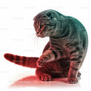 Playful Grey Tabby Cat in a Dynamic Pose with Striped Fur
