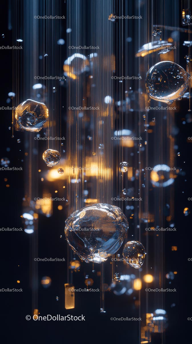Abstract Light Art with Glass Spheres and Glowing Trails