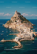 Scenic Coastal Town with Hillside Architecture and Seaside Harbor
