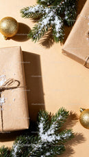 Simple Christmas Gift Wrapping with Snowy Pine Branches