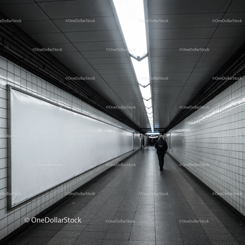 Minimalist Subway Tunnel with Tiled Walls and Modern Lighting