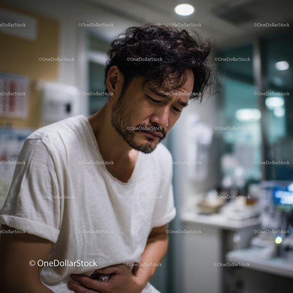 Contemplative Man in White T-Shirt in Modern Indoor Setting