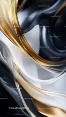 Abstract Fluid Art with Gold and Black Swirling Motion