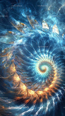 Blue and Gold Spiral Fractal Digital Art with Cosmic Energy