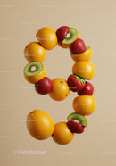 Digitally Created Number Nine Made of Mixed Fruits