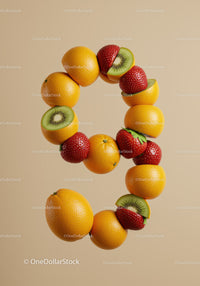 Digitally Created Number Nine Made of Mixed Fruits