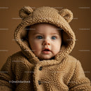 Adorable baby in cozy teddy bear outfit