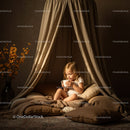 Young girl enjoying warm drink in cozy tent nook